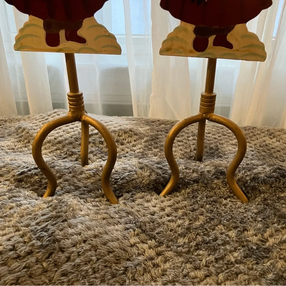 Set of Vintage, Folk Art Style, Farmhouse Santa Claus 19” Metal‎ Candle Holders